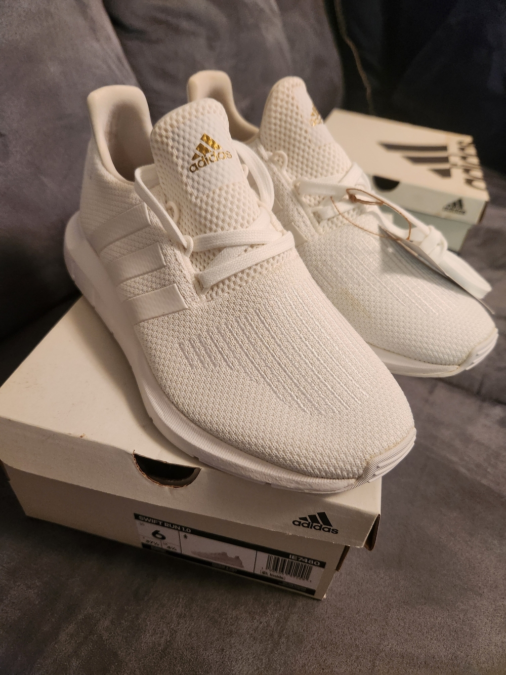 Adidas Cloud White Knit Running Sneakers with Gold Logo